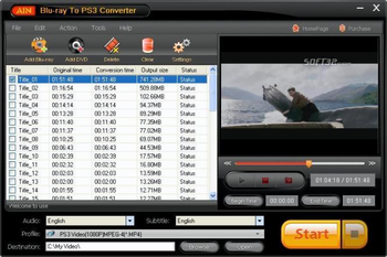 AinSoft Blu-ray To PS3 Converter screenshot 2