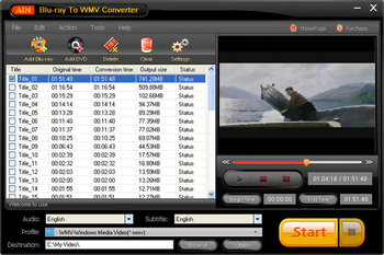 AinSoft Blu-ray To WMV Converter screenshot