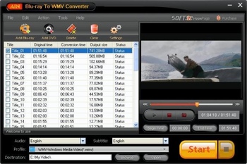 AinSoft Blu-ray To WMV Converter screenshot 2