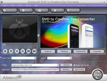 Aiseesoft DVD to Creative Zen Converter screenshot 2