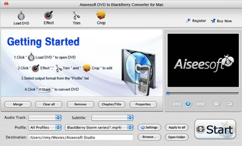 Aiseesoft Mac DVD BlackBerry Converter screenshot