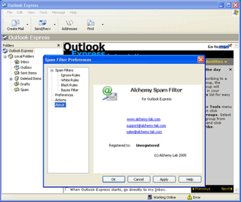 Alchemy Spam Filter for Outlook Express screenshot