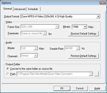 Alive Zune Video Converter screenshot 2