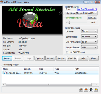 All Sound Recorder Vista screenshot