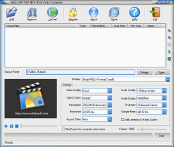 Allok 3GP PSP MP4 iPod Video Converter screenshot