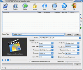 Allok 3GP PSP MP4 iPod Video Converter screenshot 2