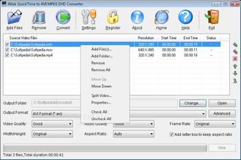 Allok QuickTime to AVI MPEG DVD Converter screenshot