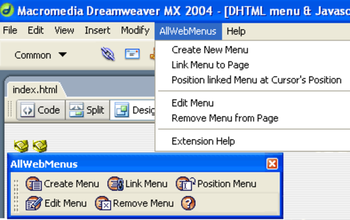 AllWebMenus Javascript Menu Dreamweaver Extension screenshot
