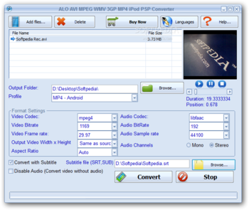 ALO AVI MPEG WMV 3GP MP4 iPod PSP Converter screenshot