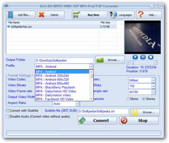 ALO AVI MPEG WMV 3GP MP4 iPod PSP Converter screenshot 2