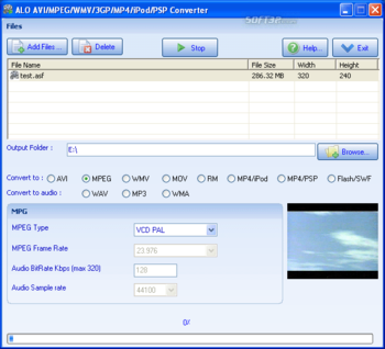 ALO AVI MPEG WMV 3GP MP4 iPod PSP Converter screenshot 3