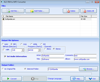 Alo RM to MP3 Converter screenshot