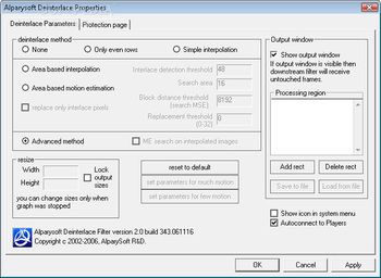Alparysoft Deinterlace filter screenshot