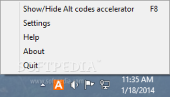 Alt codes accelerator screenshot
