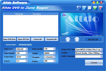 Altdo DVD to Zune Ripper screenshot 2