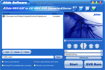 Altdo WMV&ASF to AVI WMV DVD Converter&Burner screenshot