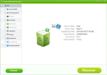 Amacsoft iPad Data Recovery screenshot