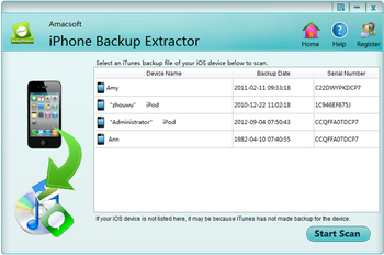 Amacsoft iPhone Backup Extractor screenshot