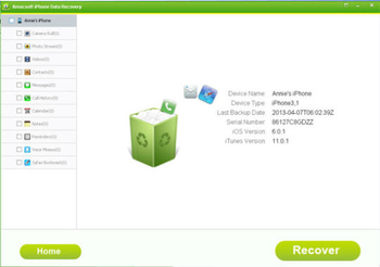 Amacsoft iPhone Data Recovery screenshot