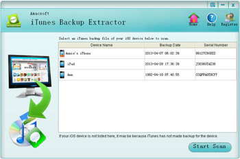 Amacsoft iTunes Backup Extractor screenshot