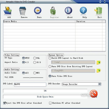Amadis AVI DIVX XVID to DVD Creator screenshot
