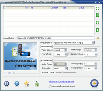 Amadis iPod/PSP/3GP/MP4/AVI Converter screenshot