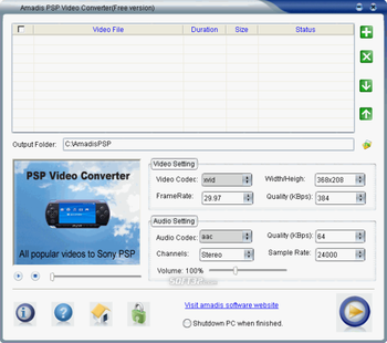 Amadis PSP Video Converter screenshot