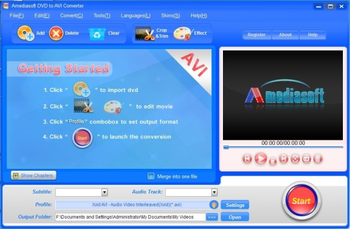 Amediasoft DVD to AVI Converter screenshot