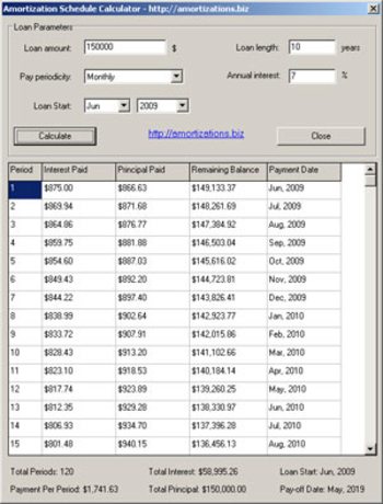 Amortization Schedule Calculator screenshot
