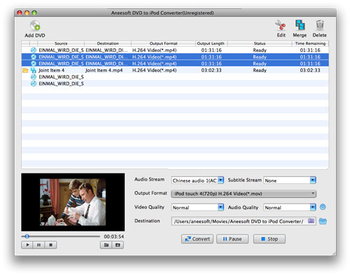Aneesoft DVD to iPod Converter for Mac screenshot