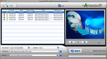 Aneesoft DVD to MOV Converter for Mac screenshot