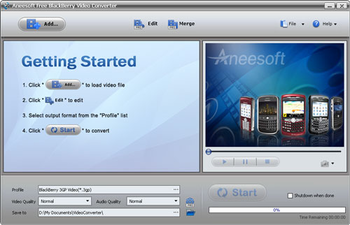 Aneesoft Free BlackBerry Video Converter screenshot