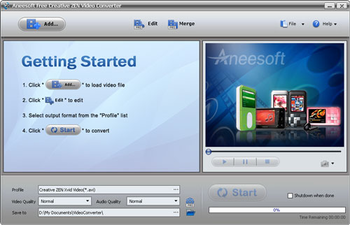 Aneesoft Free Creative ZEN Video Converter screenshot