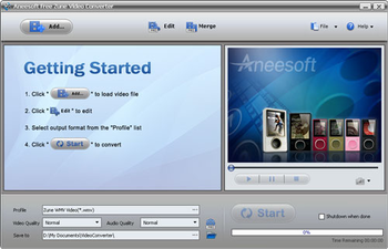 Aneesoft Free Zune Video Converter screenshot