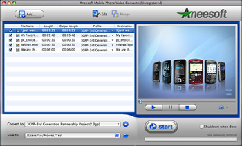 Aneesoft Mobile Phone Video Converter for Mac screenshot