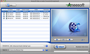 Aneesoft Video to Audio Converter for Mac screenshot