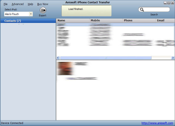 Aniosoft iPhone Contacts Transfer screenshot