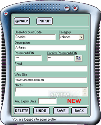 Antares PasSafe Password Manager screenshot