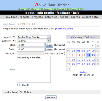 Anuko Time Tracker screenshot
