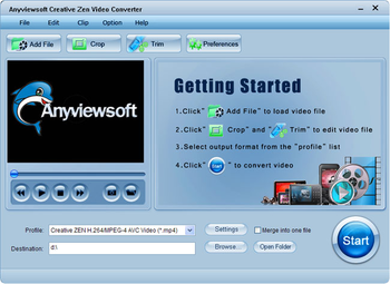 Anyviewsoft Creative Zen Video Converter screenshot