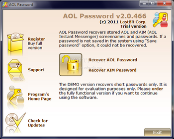 AOL Password screenshot