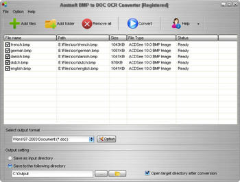 Aostsoft BMP to DOC OCR Converter screenshot
