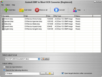 Aostsoft BMP to Word OCR Converter screenshot