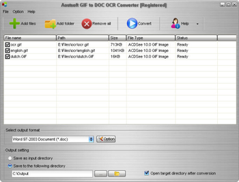 Aostsoft GIF to DOC OCR Converter screenshot