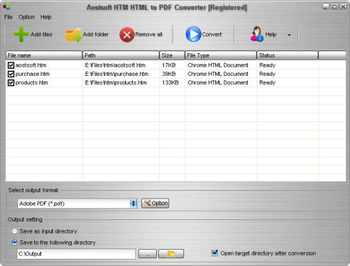 Aostsoft HTM HTML to PDF Converter screenshot