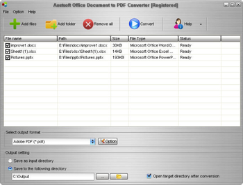Aostsoft Office Document to PDF Converter screenshot