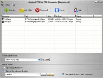 Aostsoft PCX to PDF Converter screenshot