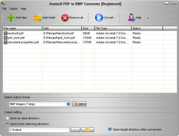 Aostsoft PDF to BMP Converter screenshot