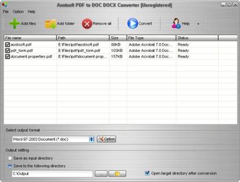 Aostsoft PDF to DOC DOCX Converter screenshot