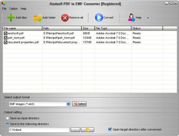 Aostsoft PDF to EMF Converter screenshot
